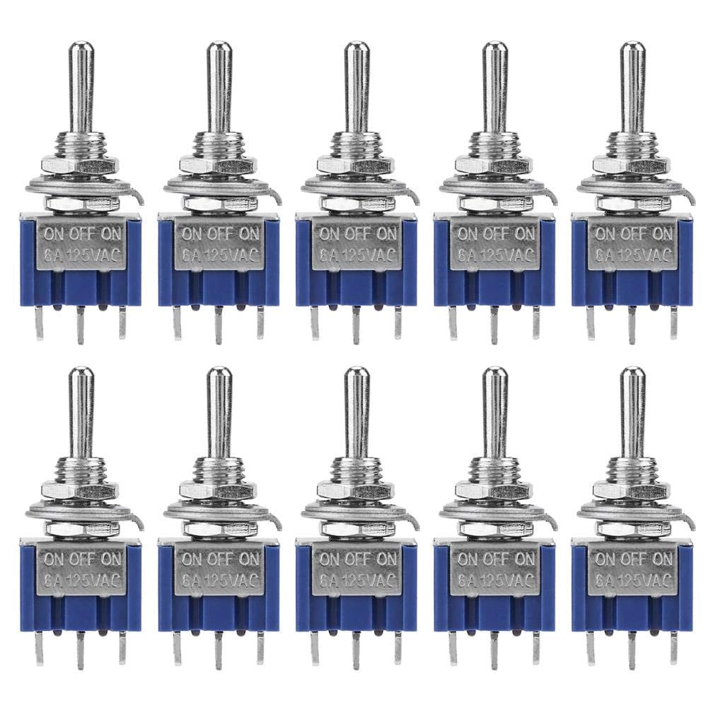 Mini interruttore a levetta SPDT, 3 posizioni, 3 pin, 6A, 125V AC, confezione da 10 pezzi.