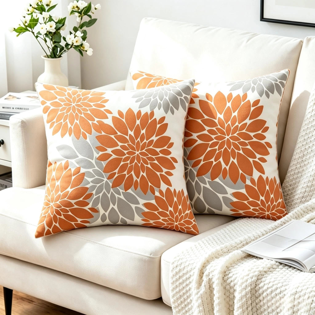 Cuscini decorativi, 50x50 cm, motivo Dahlia, fronte-retro, confezione da 2