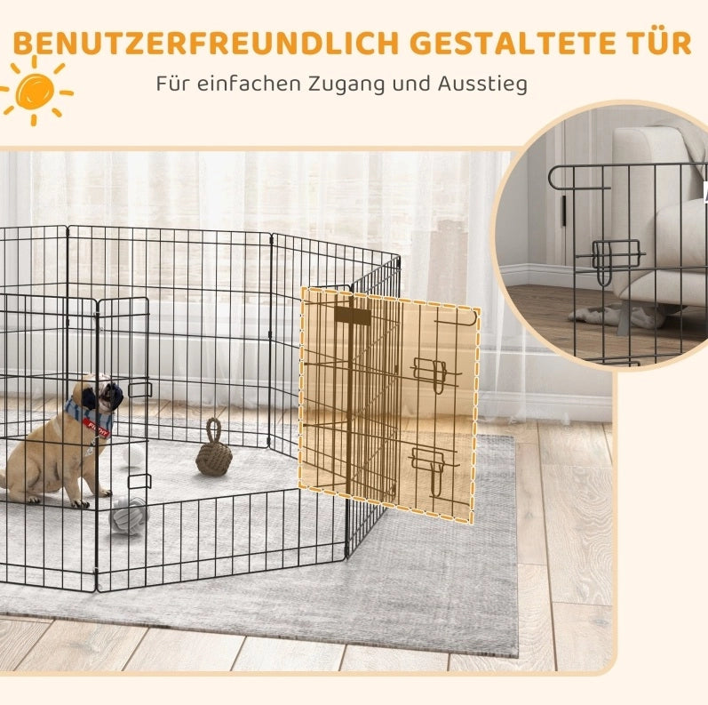 Recinto per cuccioli e cani piccoli 61 cm nero in metallo, con porta, interno/esterno