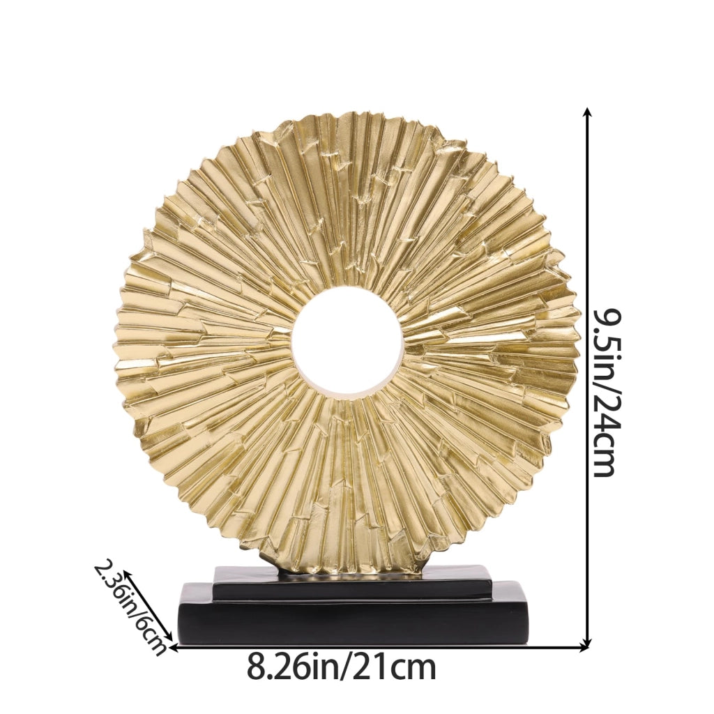 Scultura astratta dorata, design dalle linee curve, dimensioni 20,6 x 5,6 x 23,6 cm
