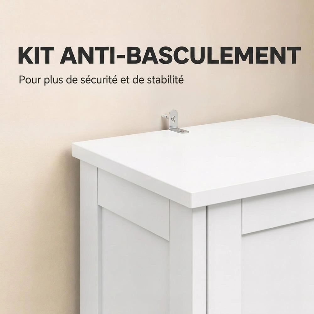 Mobile colonna bagno alto salvaspazio con 2 ante e 2 scomparti aperti, ripiani regolabili, bianco 30 cm