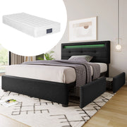 Letto singolo 90x200 imbottito nero con illuminazione LED