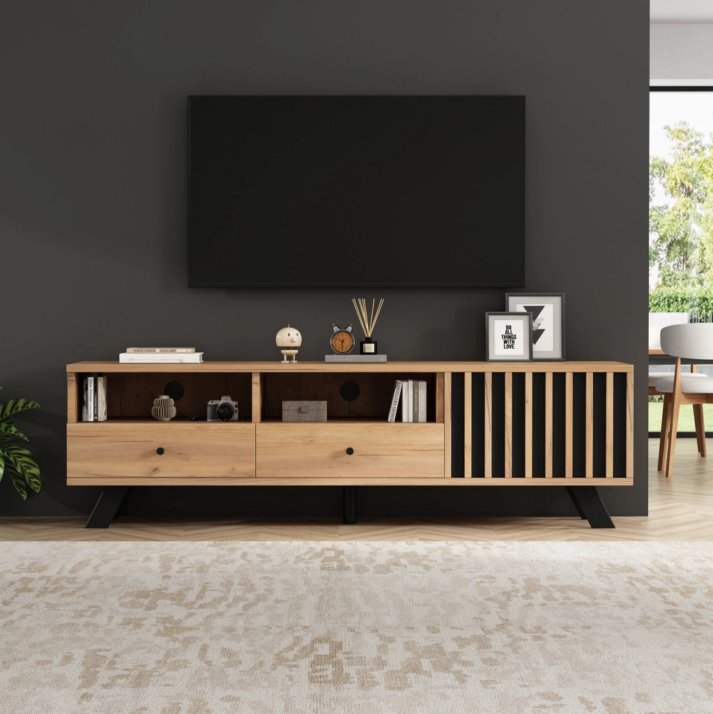 Set credenza e mobile TV; 120 × 38 × 75 cm e 150 × 38 × 44 cm; naturale e nero