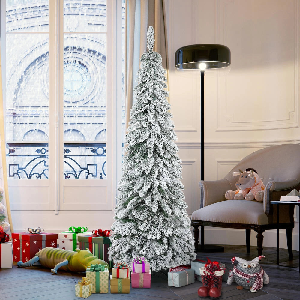 Albero di Natale artificiale innevato 180cm con 523 rami ignifughi e base in acciaio robusta facile da montare per interni