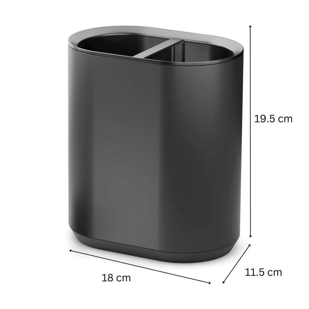 Portaoggetti da cucina con vano per utensili, dimensioni 14x9x19 cm, colore nero opaco