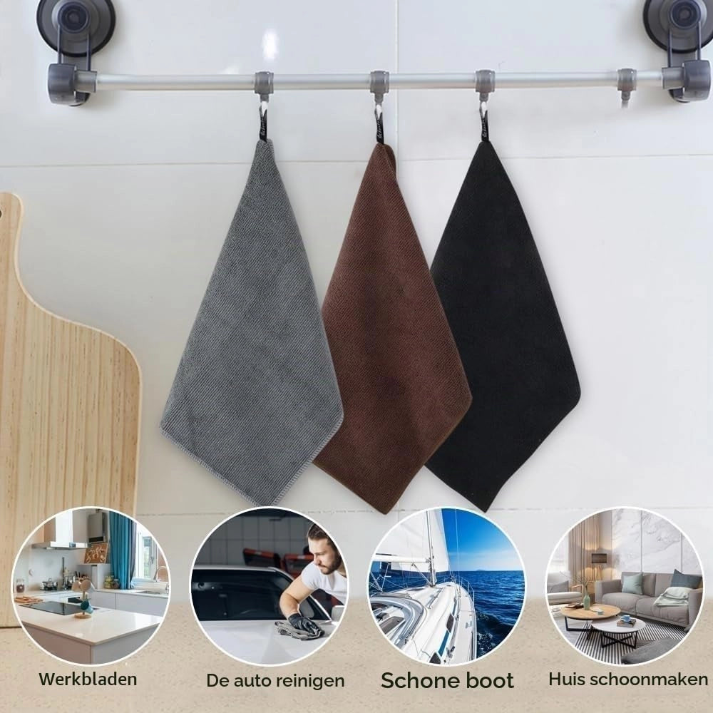 Set di 4 panni in microfibra, 30x30 cm, colore nero, estremamente assorbenti