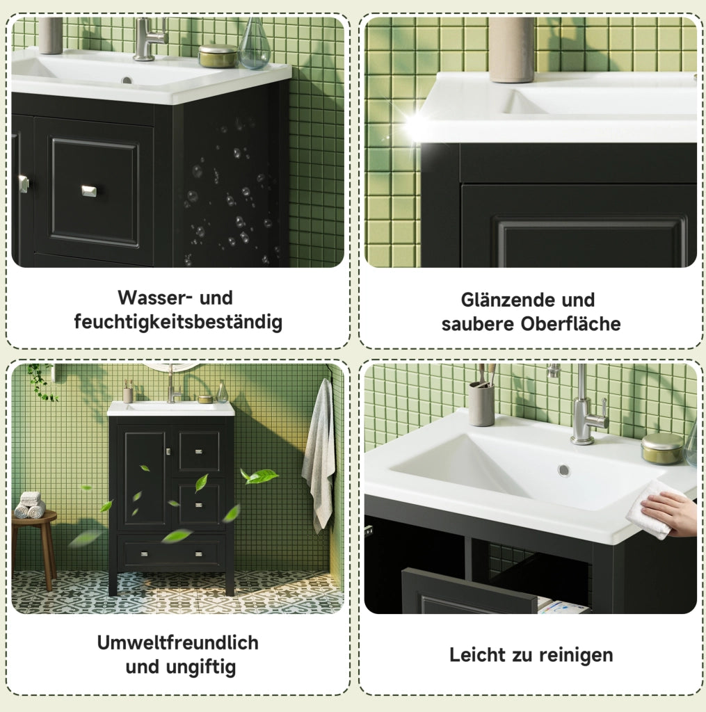 Mobile bagno da terra nero con lavabo in ceramica 62 × 47 × 90 cm