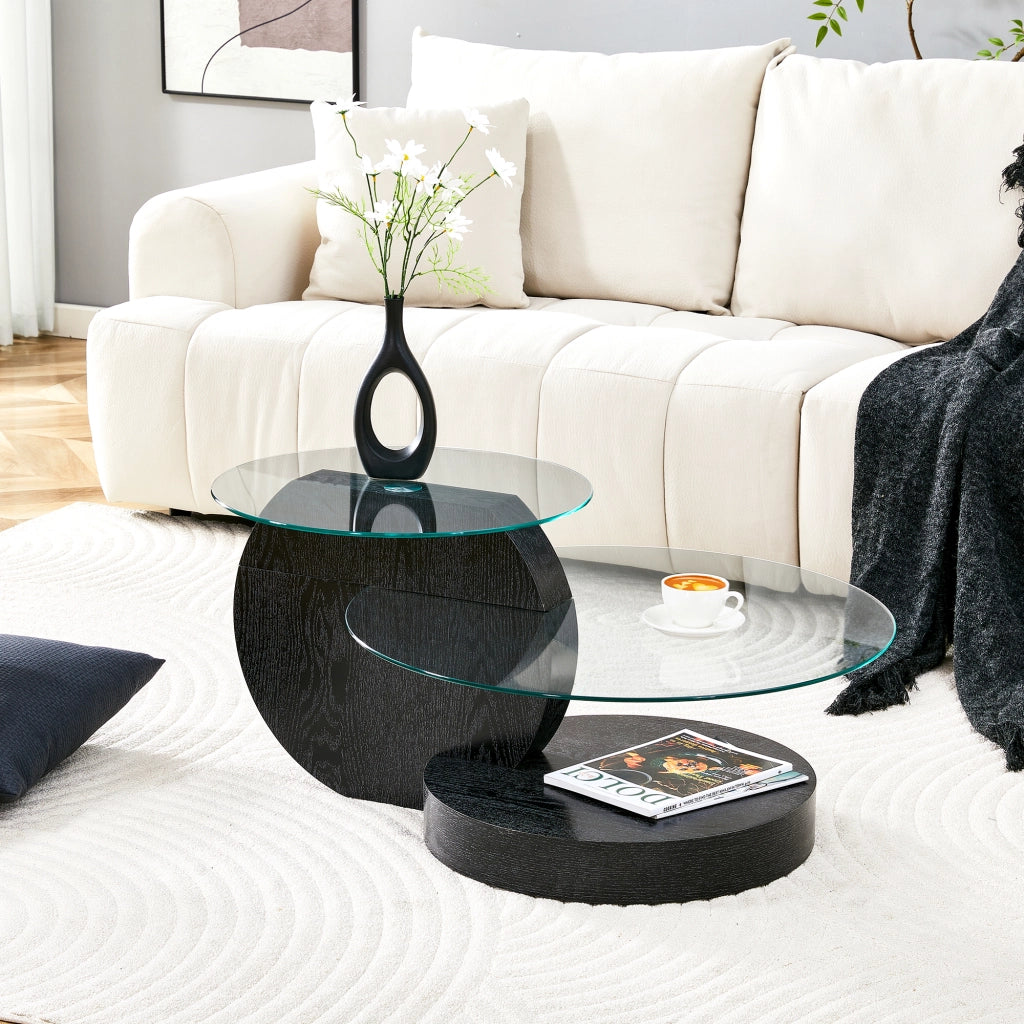 Tavolino da salotto 78,5 × 78,5 × 24,5 cm in MDF e vetro trasparente nero con ripiani multipli design moderno