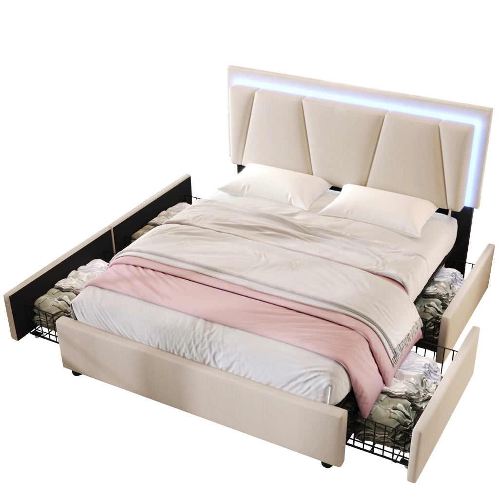 Letto singolo con cassetti 90 ¡Á 200 cm con LED testiera regolabile e rete a doghe in legno grigio