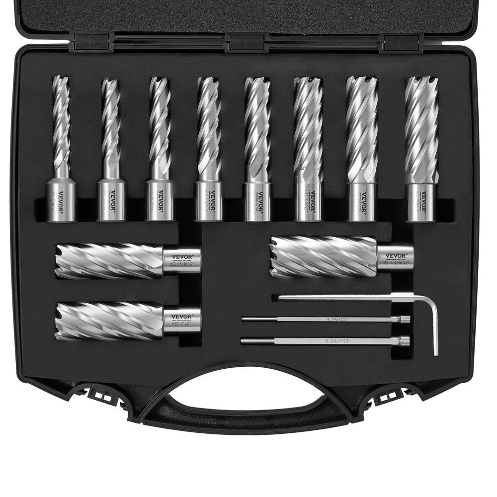 Set 11 Pezzi Frese Anulari HSS Gambo Weldon Diametro 11-27 mm per Trapano Magnetico e Officina