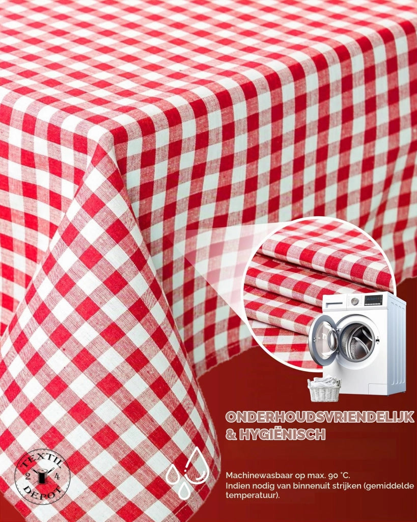 Tovaglia, dimensioni 40x140 cm, a quadretti rossi e bianchi, 100% cotone