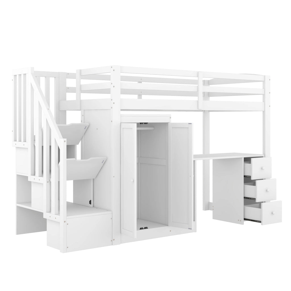 Letto a soppalco bianco 90x200 cm con armadio