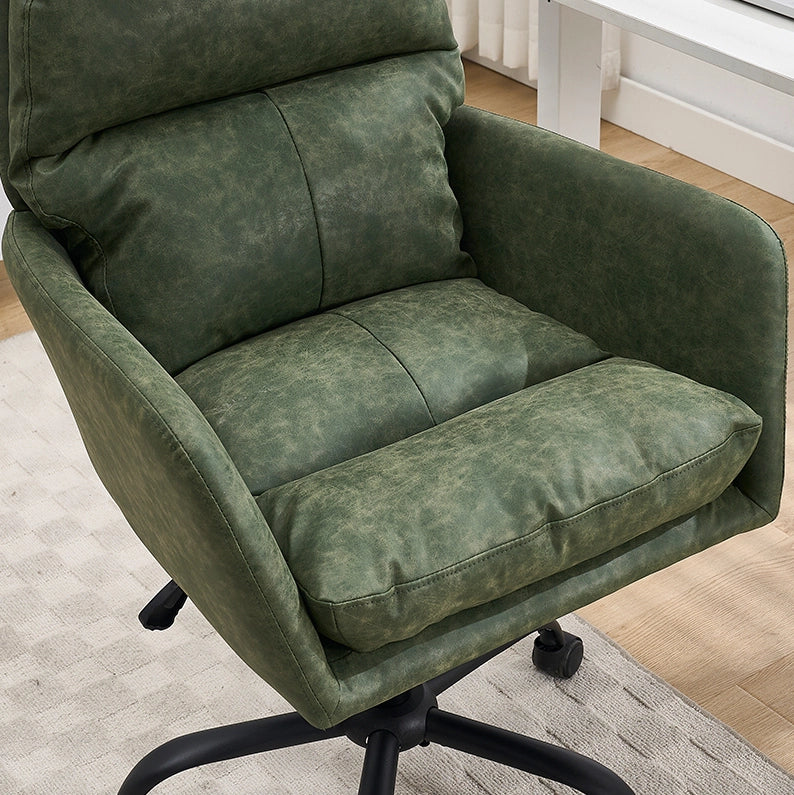 Sedia da ufficio in similpelle PU verde con struttura in metallo e seduta imbottita