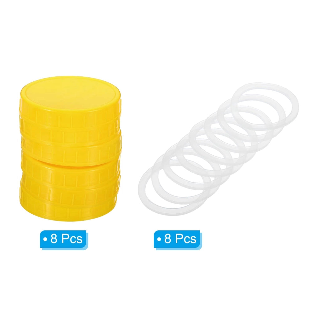 Set di 8 coperchi in plastica gialli, diametro 86 mm, con guarnizione