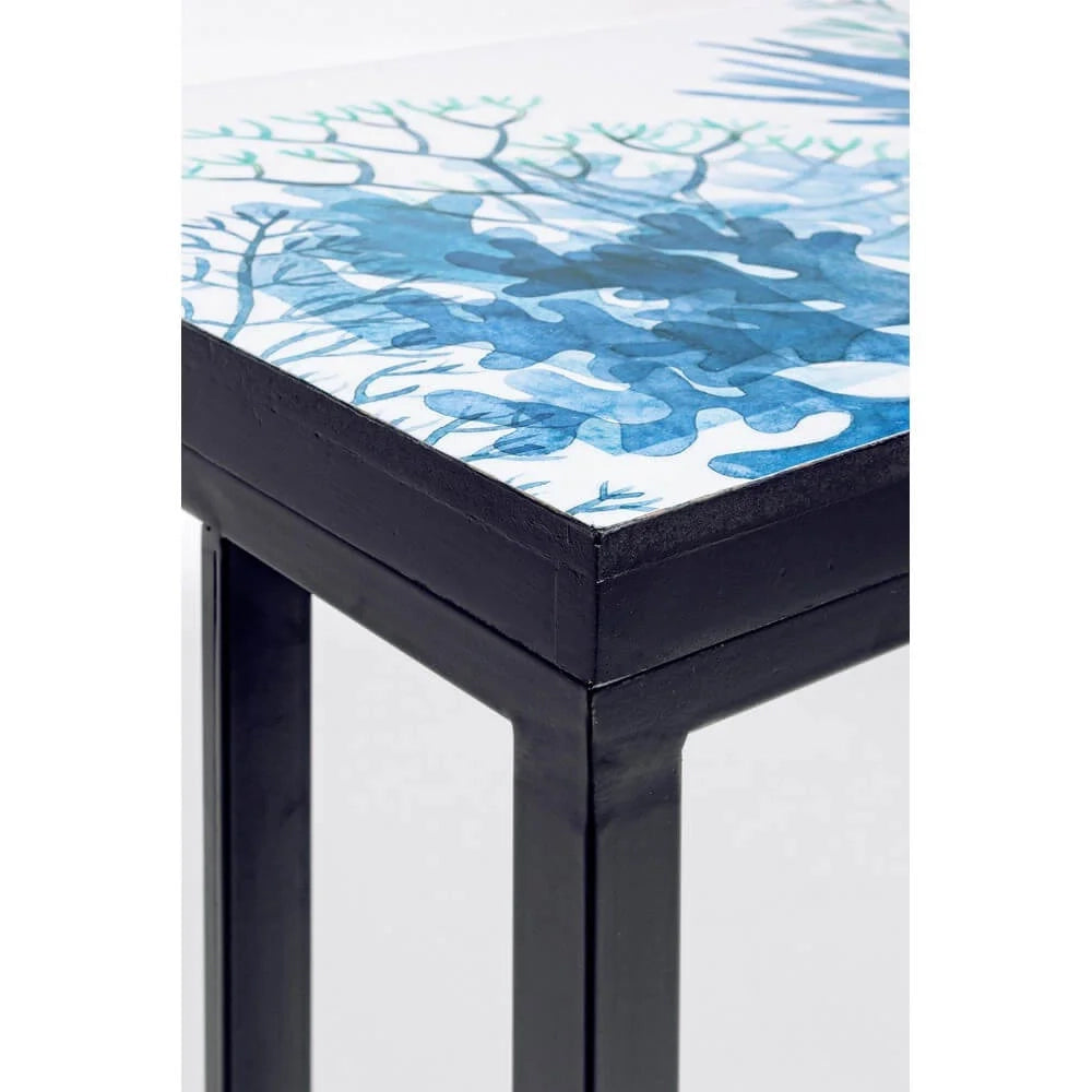 Set di 2 Tavolini da Salotto con Piano Decorato a Coralli Declan Nero