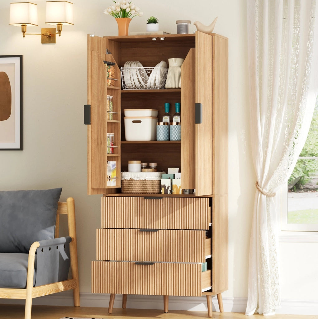 Armadio alto in MDF con 2 ante, 3 cassetti e ripiani regolabili, 75 x 35 x 180 cm