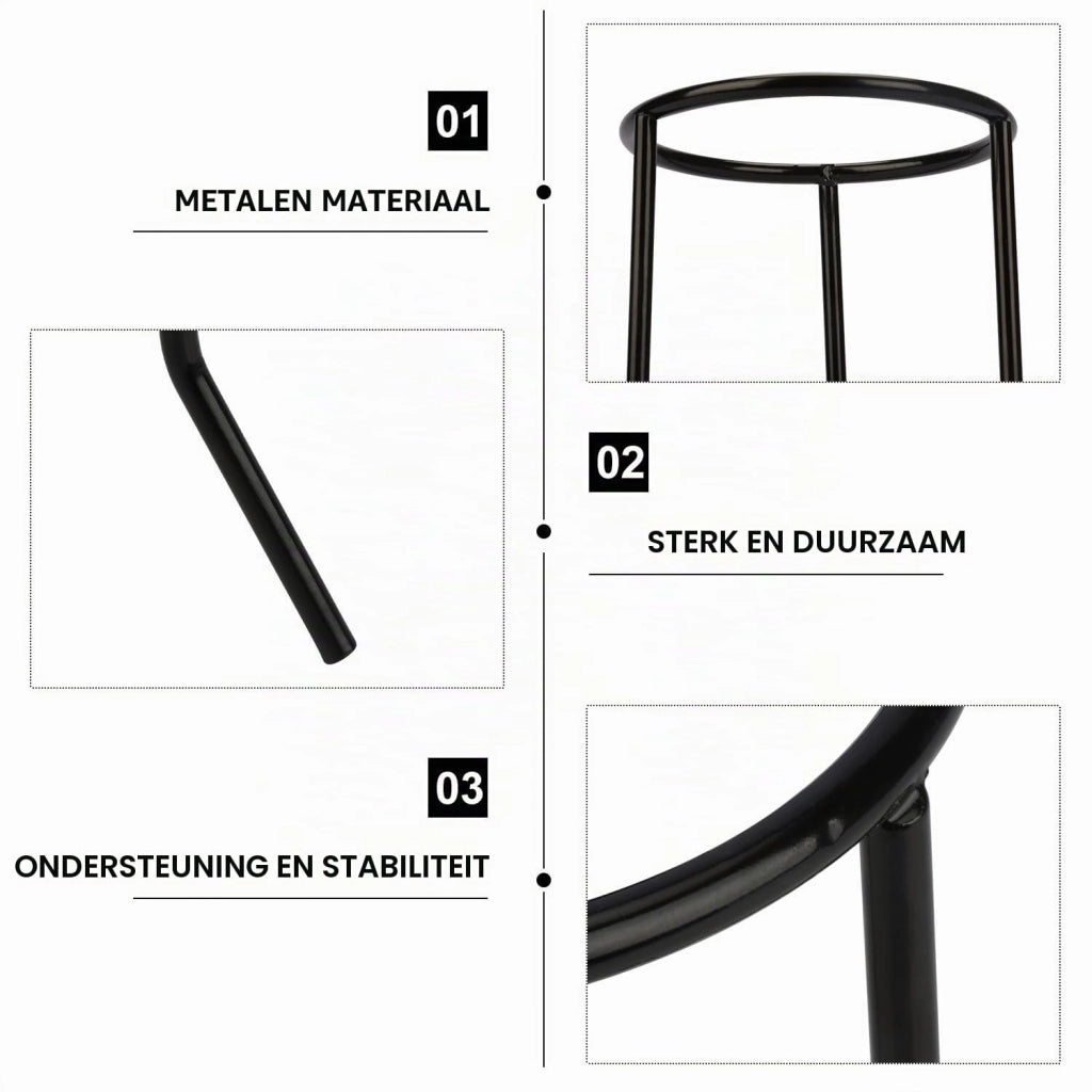 Treppiede in metallo, diametro dell'anello 9 cm, altezza 14 cm, colore nero