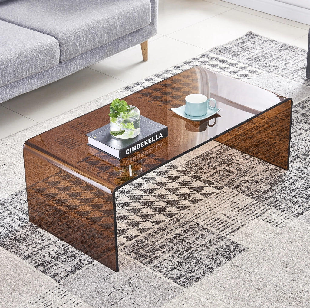Tavolino da salotto in vetro temperato curvato marrone 100 × 50 × 35 cm