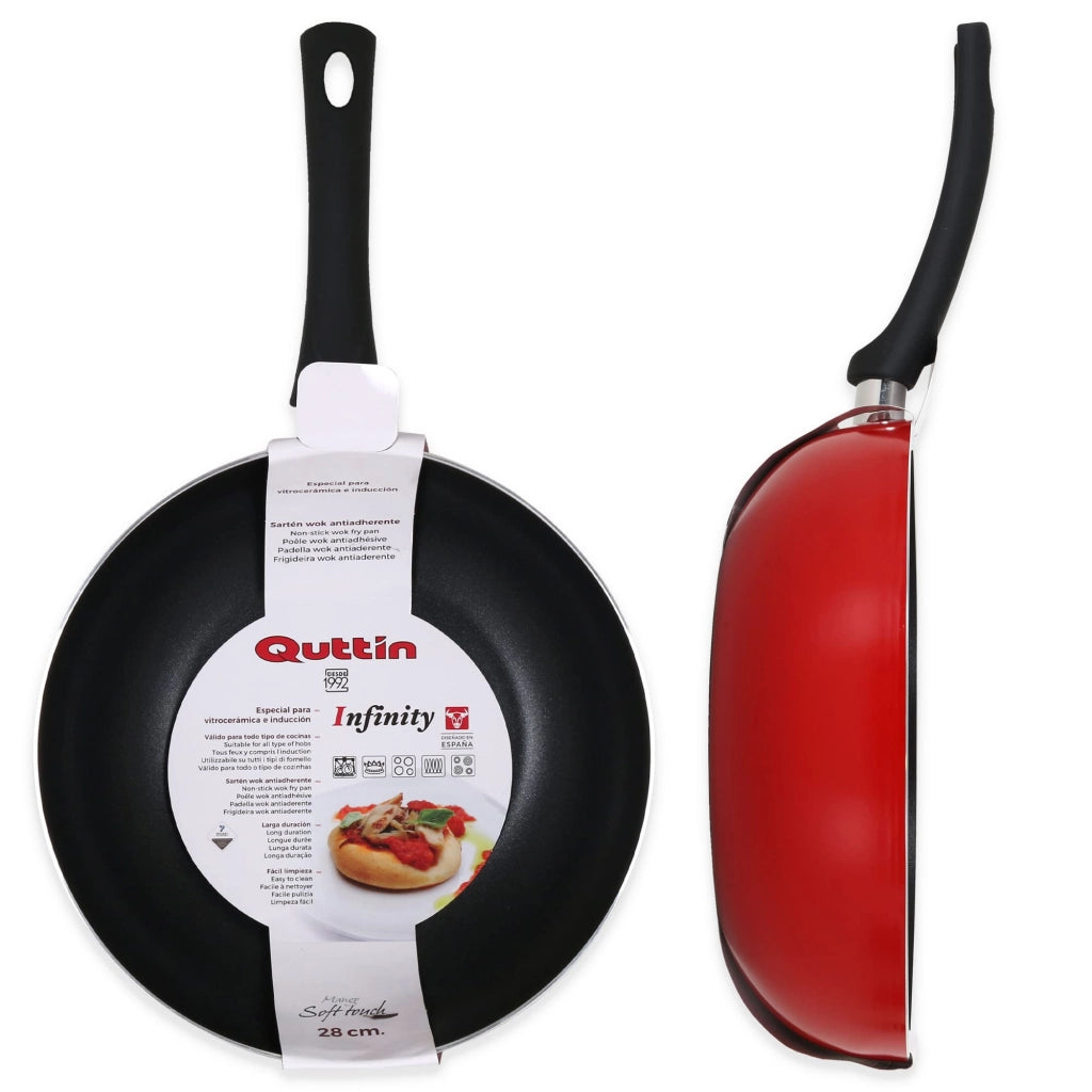 Wok Infinity, diametro 28 cm, capacità 1,5 litri, con rivestimento antiaderente e coperchio in vetro