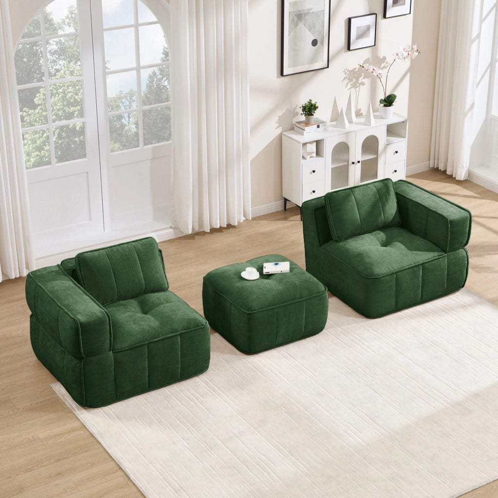 Divano modulare con pouf verde in poliestere, 198 x 162 x 67 cm