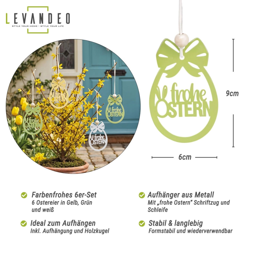 6 decorazioni per porta in metallo, giallo/verde/bianco, 6x9 cm