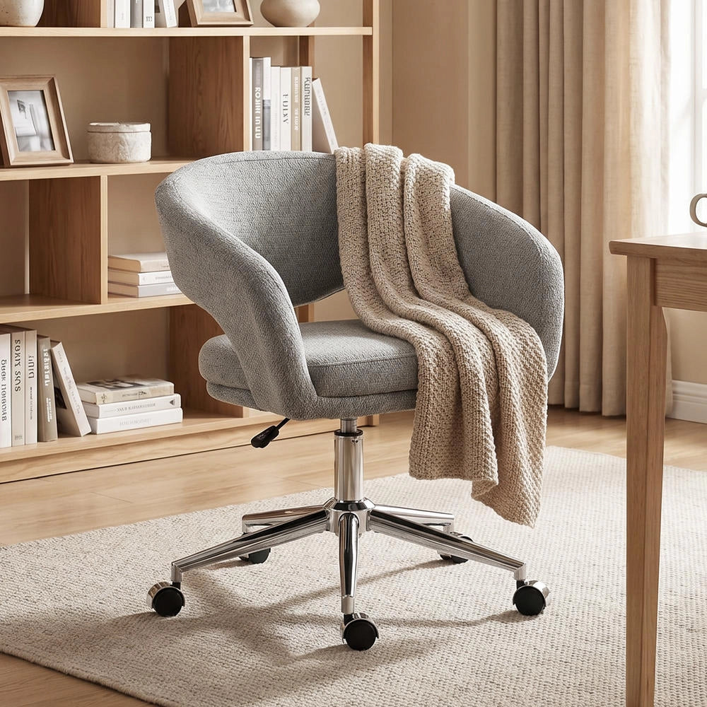 Sedia da Ufficio Ergonomica in Ciniglia Grigio, Poltrona Regolabile con Ruote e Braccioli per Casa e Studio