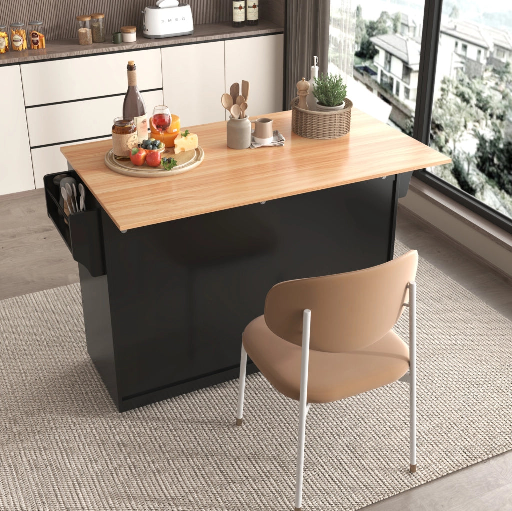 Carrello da cucina con piano pieghevole, 120x46(70)x91,5 cm, nero, con ruote e gambe in legno sostituibili