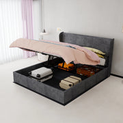 Letto imbottito 160x200 cm per adulti con testiera e schienale; struttura in legno e metallo; tessuto grigio