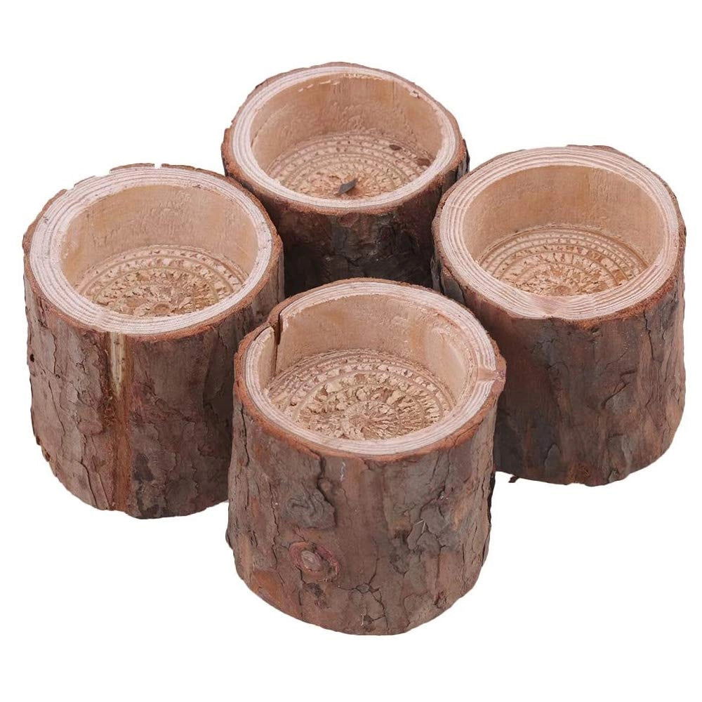 Portacandele in legno di pino, set da 4, dimensioni 5x5x5 cm, realizzati a mano