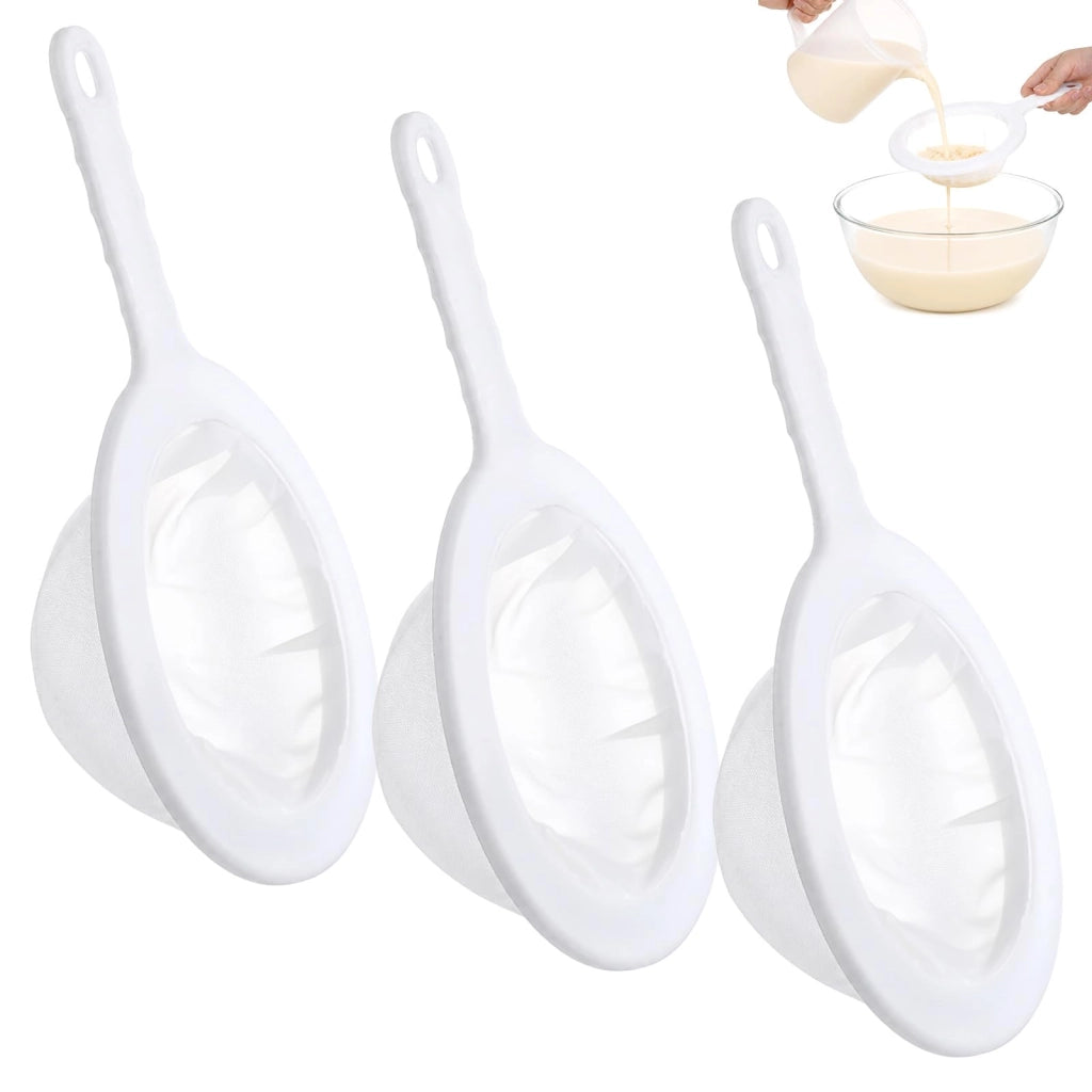 Set di 3 setacci in nylon, con maglie da 100/200/300, colore bianco