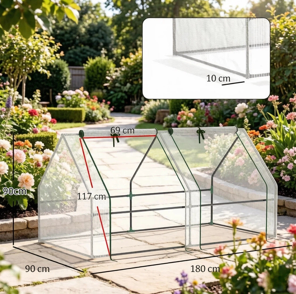Mini serra da giardino 180 x 90 x 90 cm con 2 finestre, bianca