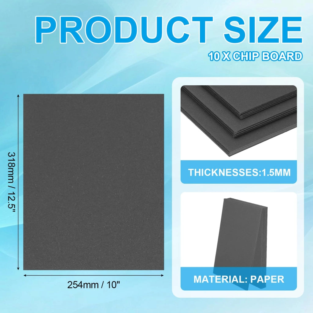 Fogli di cartone pressato 12,5 x 10 x 0,06 pollici, 10 pezzi, 60PT, nero, per legatoria