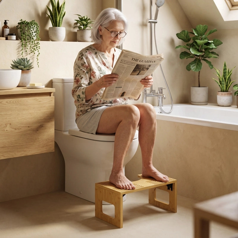Sgabello per WC pieghevole in bambù color rovere con superficie a U e doppio sistema antiscivolo portata 130 kg