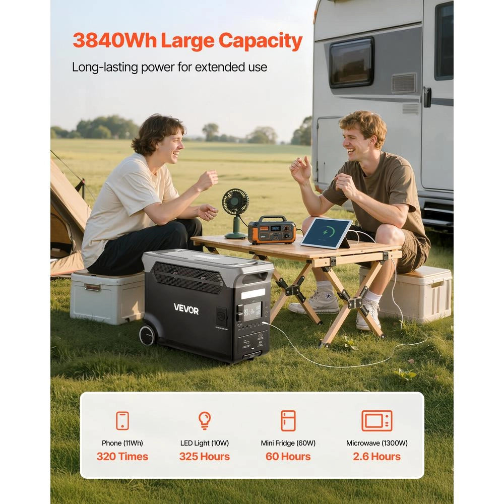 Q3600Pro Centrale Elettrica Portatile 3600W 3840Wh Batteria LiFePO4 10 Uscite Generatore Solare per Camper Campeggio Casa Nero Grigio