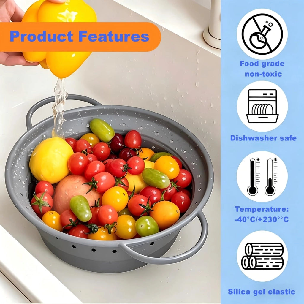 Setaccio pieghevole in silicone, 28 cm, resistente al calore, grigio