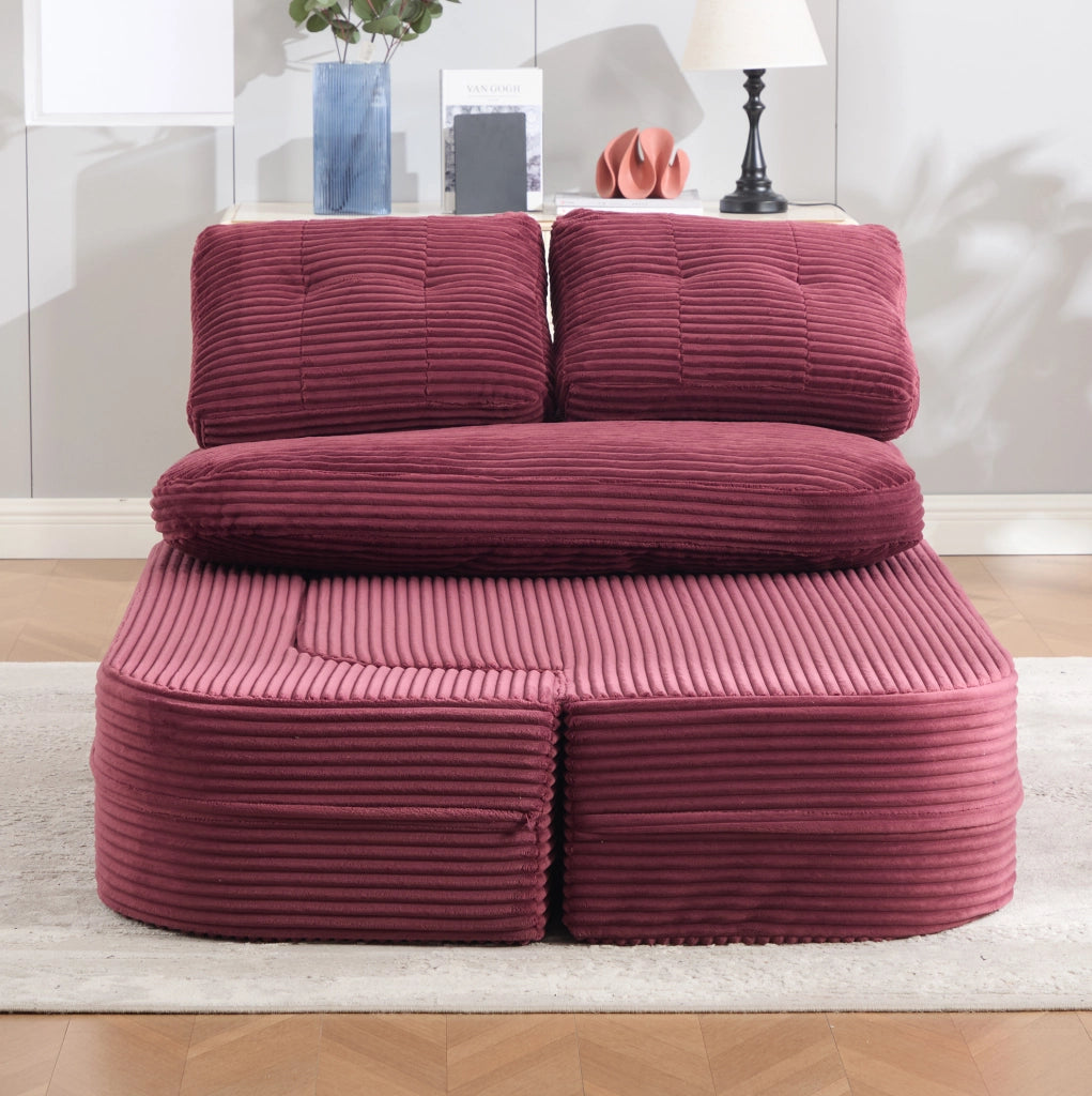 Poltrona trasformabile 2 in 1 in velluto a coste rosso vino