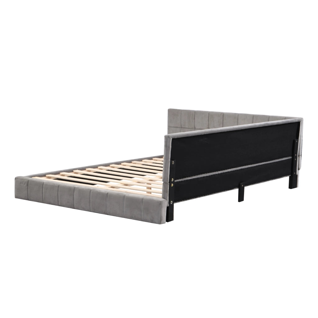 Letto imbottito 140 × 200 cm con rete a doghe in velluto grigio trasformabile in divano con schienale