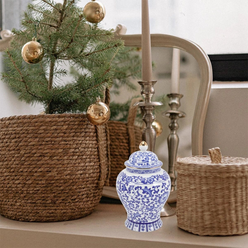 Contenitore per tè in Vetroceramica, 1300 ml, stile vintage, porcellana, con coperchio, bianco e blu