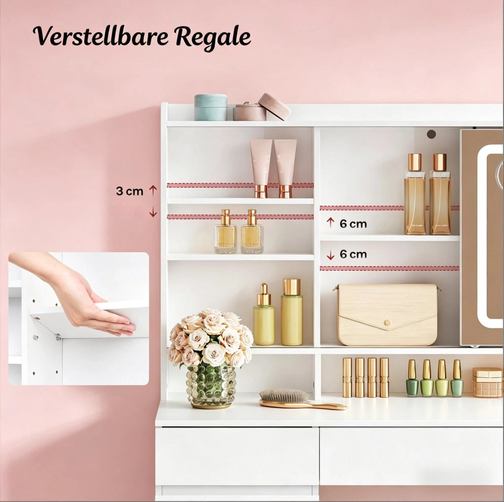 TAVOLO da trucco con specchio scorrevole e LED 110x40x140 cm bianco