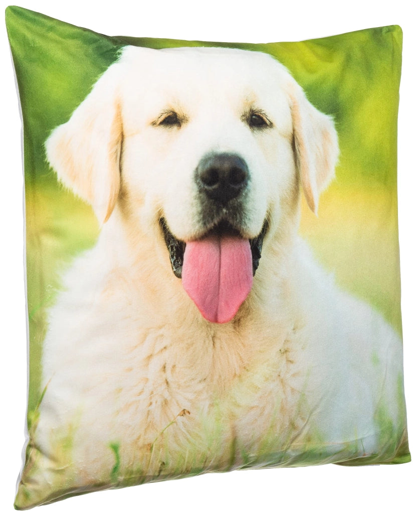Cuscino decorativo a forma di cucciolo di terrier, 40x40 cm, in poliestere, colore grigio-taupe