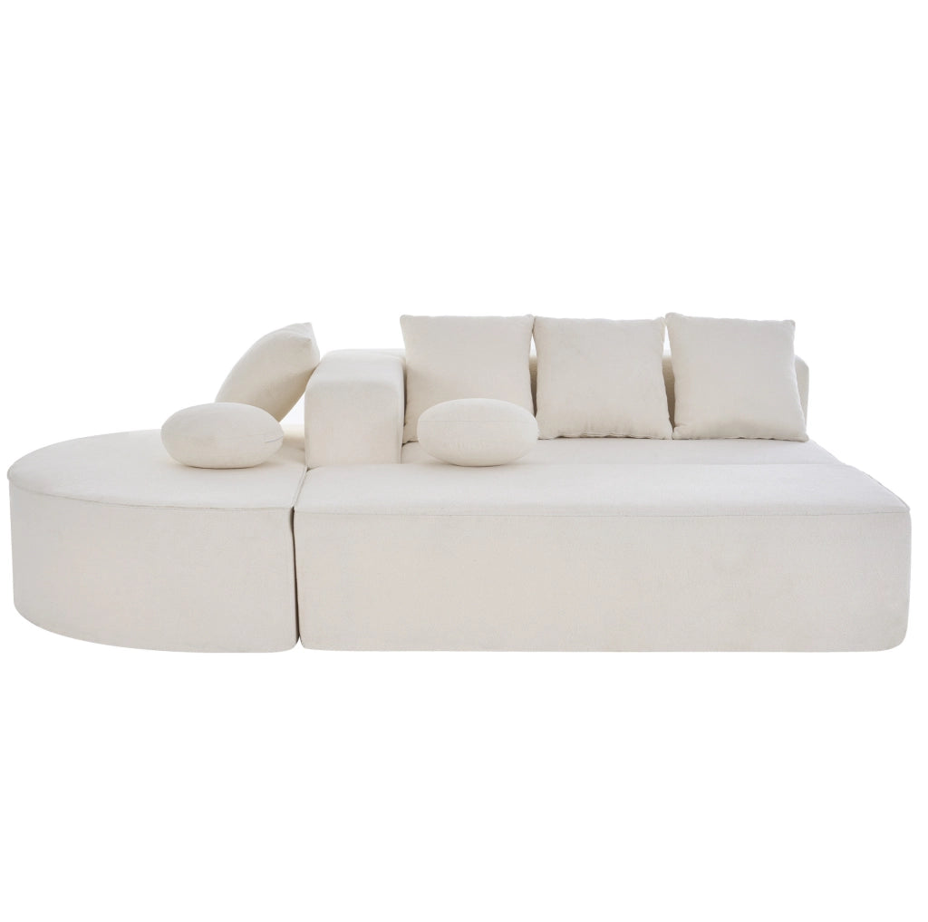 Divano modulare convertibile 263x171x66 cm in ciniglia bianca senza montaggio