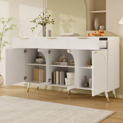 Credenza bianca 140 cm con 4 ante acriliche e 3 cassetti
