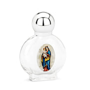 Flacone di vetro per acqua benedetta, decorato con l'immagine della Madonna, capacità 15 ml, dimensioni 7x4,5x2 cm