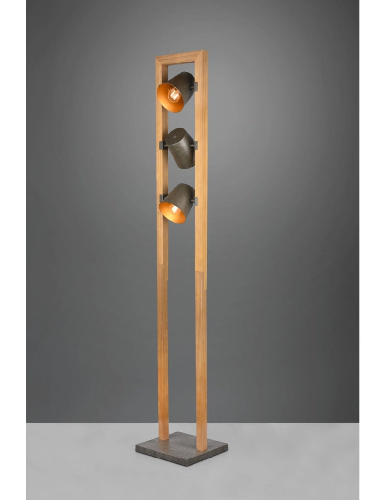 Piantana Legno Vintage 3 Spot Cono Orientabili Metallo Nichel Bell Trio Lighting