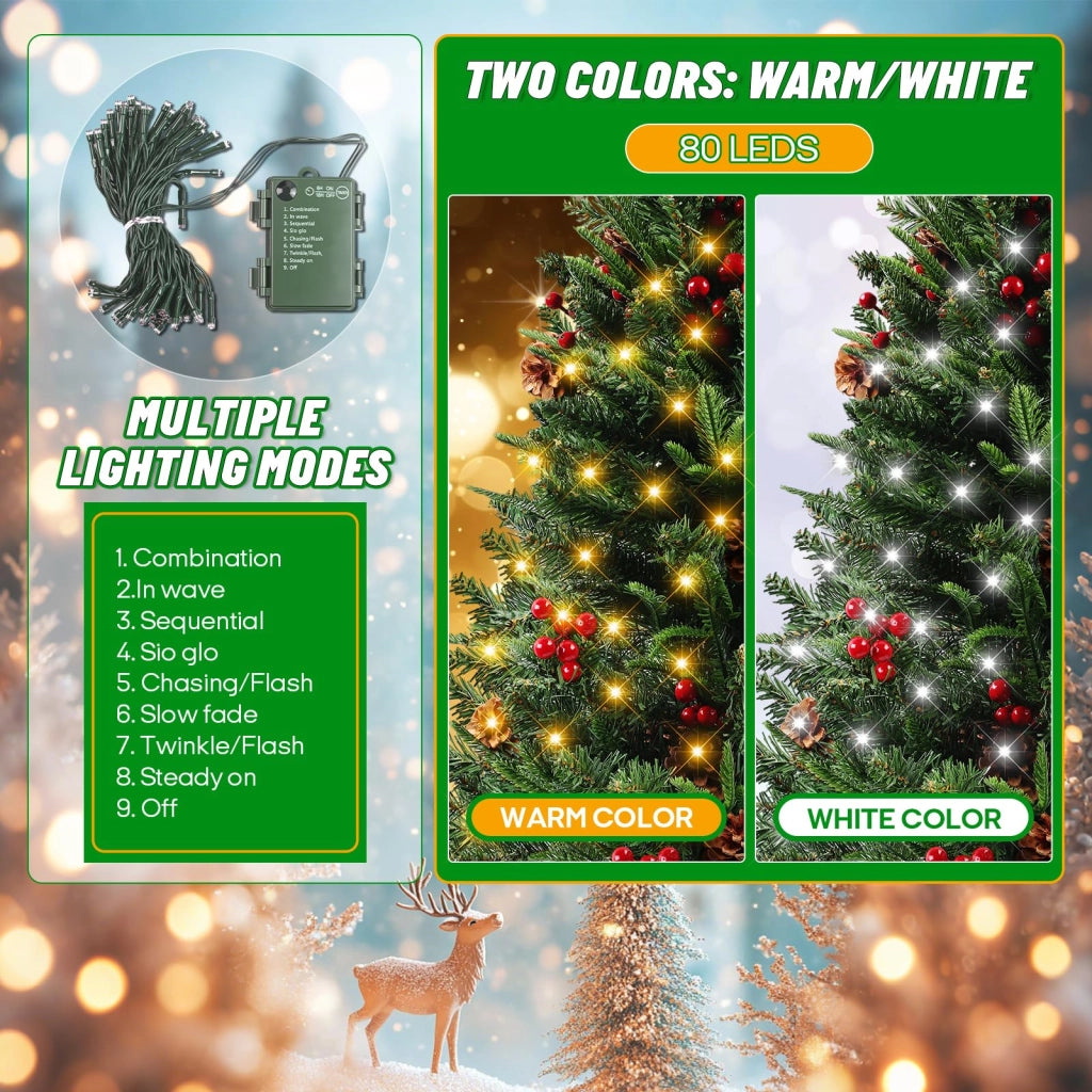Albero di Natale artificiale, altezza 90 cm, 80 LED, 170 rami, luce bianco caldo
