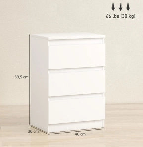 Set di 2 Comodini con 3 Cassetti, 40x30x59,5 cm, Bianco, per Camera da Letto e Soggiorno