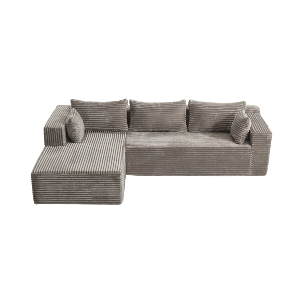 Divano modulare a L in velluto a coste grigio, 279 × 179 × 83 cm