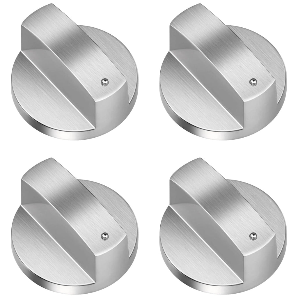 Set di 4 manopole per piano cottura, attacco a "D" da 6 mm, colore argento, lega di zinco