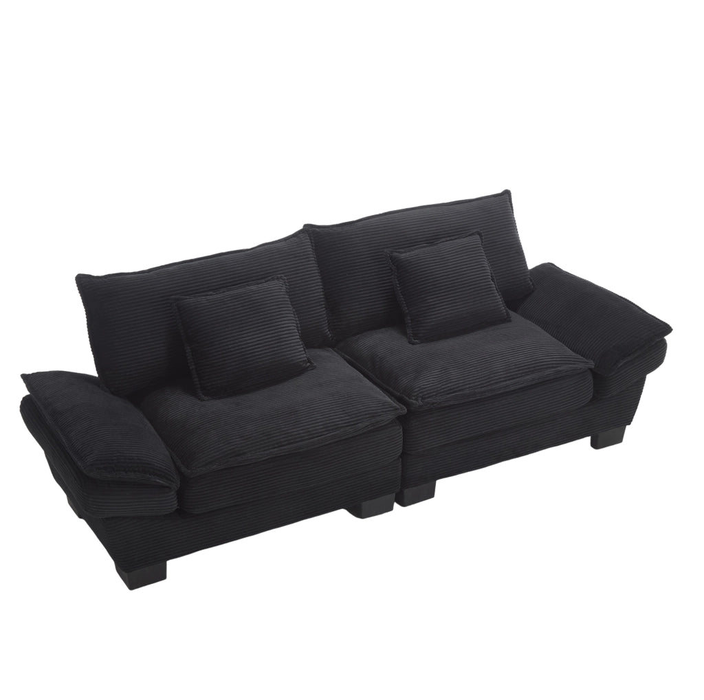 Divano a 2 posti 224x81x81 cm in velluto nero con braccioli, per soggiorno e ufficio
