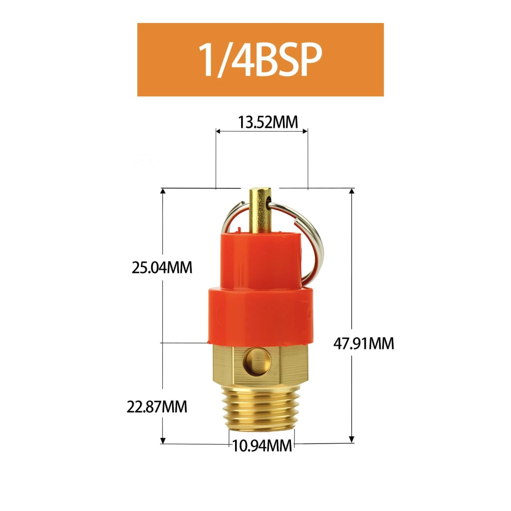 Valvola di sicurezza 1/4 BSP in ottone, per la regolazione della pressione dei compressori